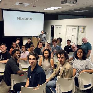 Group photo at the Film Music Workshop at the SBIFF Education Center;  Photo Credit: The Santa Barbara Independent