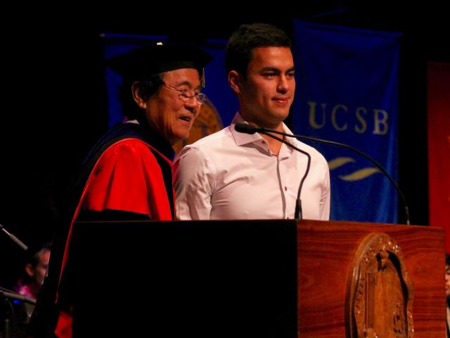 Daniel Spokoyny receiving the Chancellor's Award for Excellence in Undergraduate Research at the 2017 CCS Commencement; Photo: Will Proctor