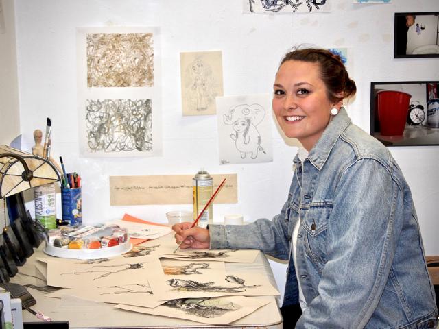 CCS Art student Cassondra Cunningham in her studio. Credit: Will Proctor