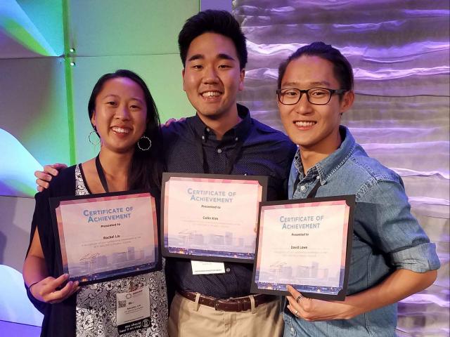 Rachel Liu (left), Colin Kim (center), and David Lowe (right) at ABRCMS