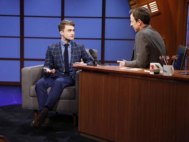 Daniel Radcliffe donning Brooklyn Tailors on Late Night with Seth Meyers