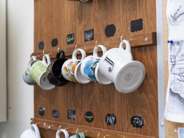 Don't forget your coffee mug! The Class of 2019 donated a coffee mug rack for students to use so they can store their mugs in the lounge. Each week, CCS also holds a Coffee Hour for students, faculty, and staff.