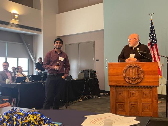 Aditya Sharma ’23 (CCS Computing) and Timothy Sherwood, Interim Dean, College of Creative Studies