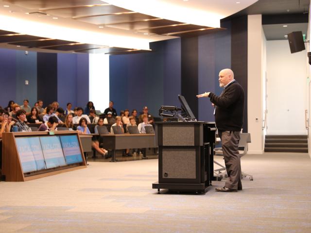 CCS Interim Dean Timothy Sherwood giving welcome address at 2023 CCS RACA-CON