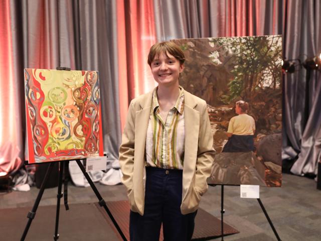 Kelly Malone '24 (CCS Art) and paintings 
