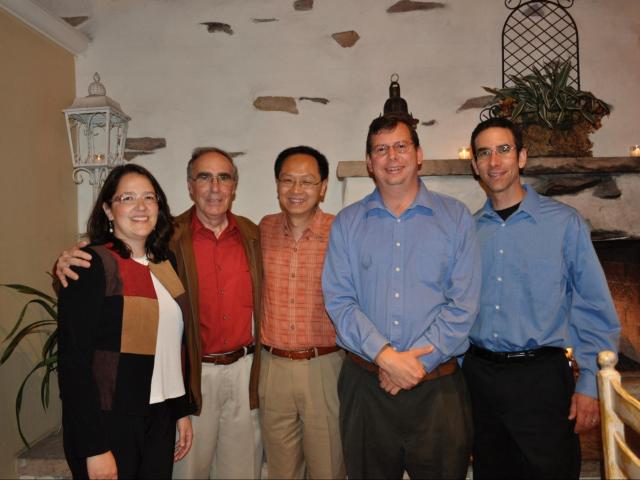 L to R: Magdalena Bezanilla ‘94 (CCS Physics), Francesc S. Roig, Tuan-Anh Tran ‘89 (CCS Physics), Dan Laney ‘96 (CCS Physics) and Dan Provenzano ‘94 (CCS Physics) at Francesc’s retirement gathering in June 2010.