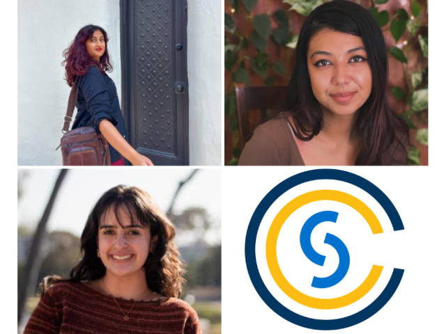 L to R (clockwise): Amitha Bhat ‘25 (CCS Writing & Literature); Sofia Mosqueda ‘25 (CCS Writing & Literature; L&S Communication); Faith Talamantez ‘25 (CCS Writing & Literature)