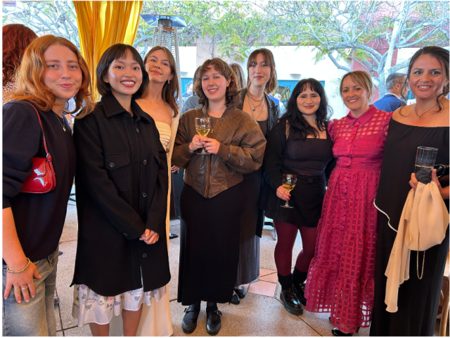 art students with Amber Kaplan and Samantha Putnam at the 2025 Alumni Awards Gala